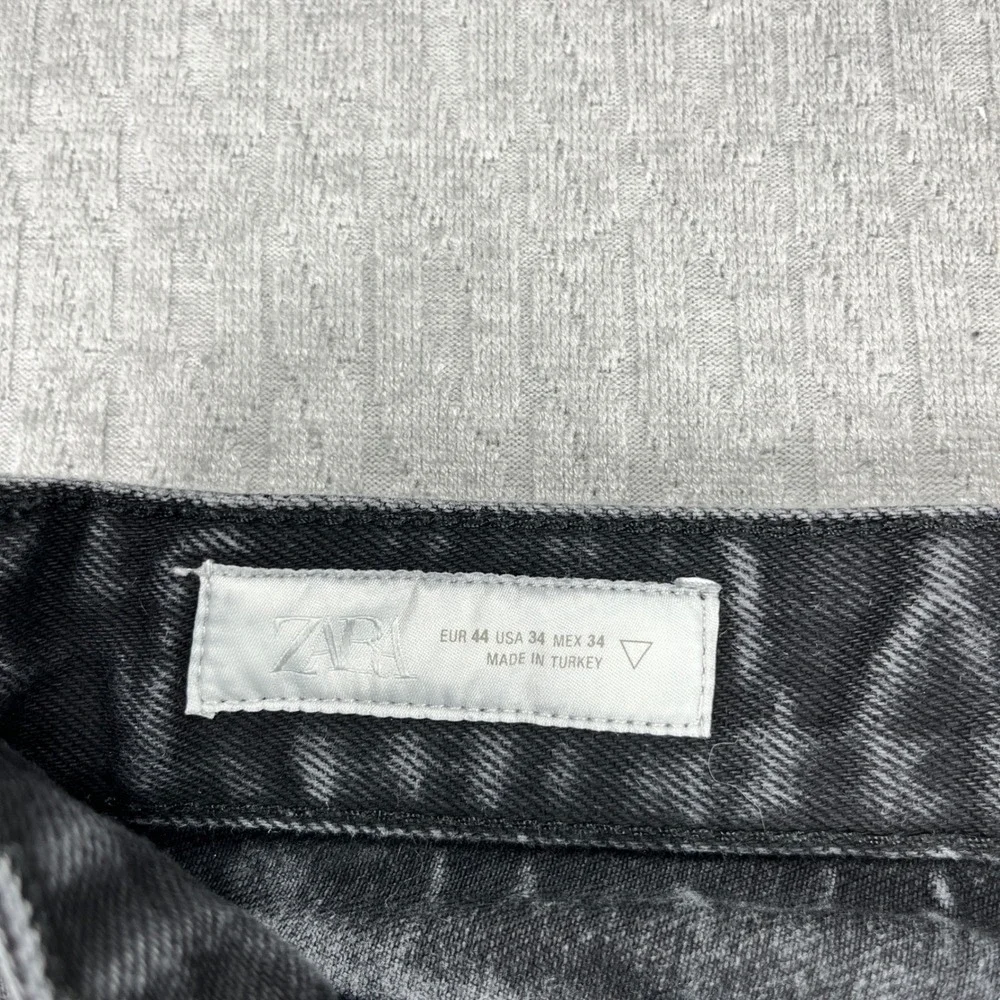 Zara Baggy Wide Leg Jeans Men 34/32x30.5 Black Distressed Raw Hem Straight Leg